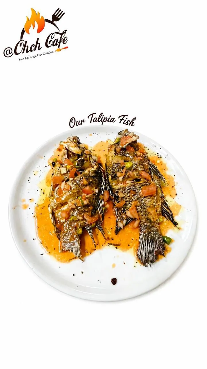 Ohch tilapia fish plated with tomato and chilli relish